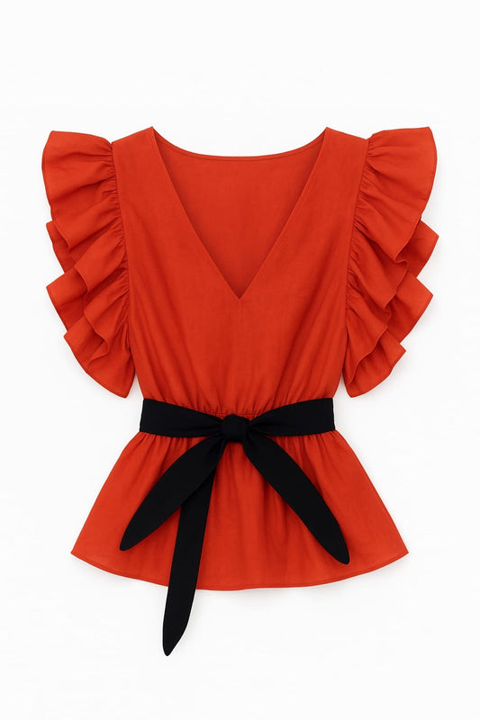Blusa Kaos in cotone con maniche a balze